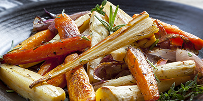 Roast root Vegetables with Ukuva Harissa Sauce