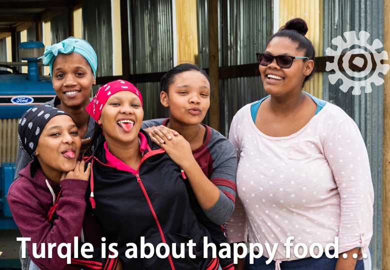 Turqle is about Happy food on image of Fynbos workers arriving for work
