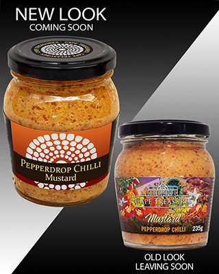 Old & New label faces for Pepperdrop Mustard