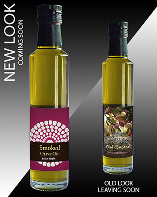 Old & New label faces for Smoked Olive Oil
