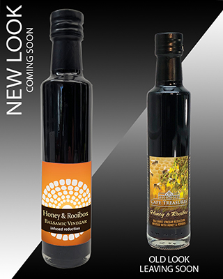 Old & New label faces for Honey & Rooibos Balsamic reductions