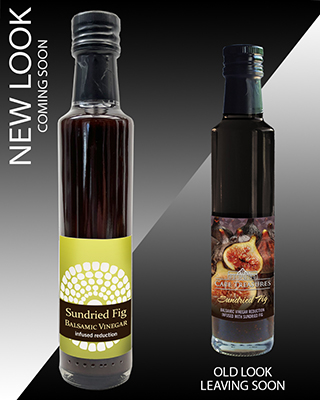 Old & New label faces for Sundried Fig Balsamic Vinegar Reduction.