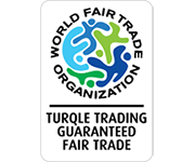 WFTO Gauranteed Fair Trade logo on the Turqle Trading's web page footer.